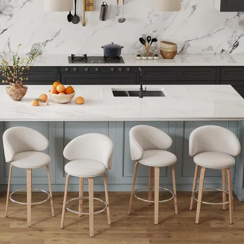 Miniatura 10 de LukeAlon Taburete de Bar Moderno de Sherpa Individual, Taburetes de Altura de Asiento Bajo de 26 Pulgadas Tapizados con Altura de Encimera sin