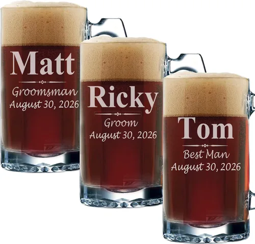 Miniatura 7 de My Personal Memories Juego de 3, juego de 5 juegos de 7 y más vasos de cerveza personalizados para padrinos de boda, grabado personalizado, tazas