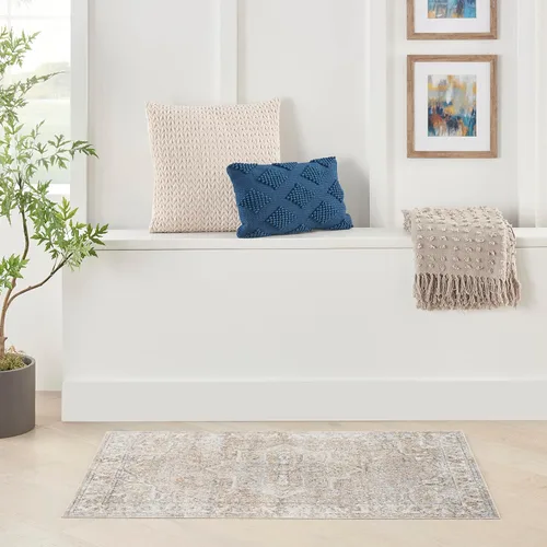 Nourison Home Astra Alfombra de Área Lavable a Máquina Beige 2'2" x 4' - Fácil de Limpiar, No Se Desprende, Dormitorio, Sala de Estar, Comedor,