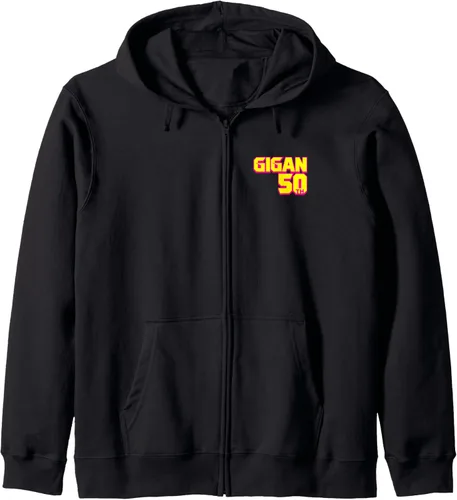 Godzilla Sudadera con capucha Gigan con cremallera y diseño de línea amarilla del 50 aniversario, Negro, S