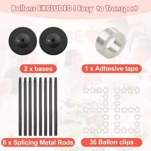 Miniatura 8 de Soporte para globos, juego de 2, 56 pulgadas de altura ajustable, empalme de poste de metal, kit de soporte de arco de columna de globos con base