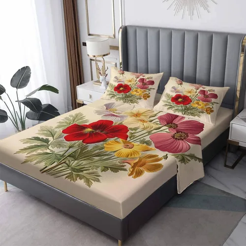 Sábanas de plantas florales tamaño individual, sábanas de flores silvestres, sábanas y fundas de almohada estampadas de 3 piezas, sábana bajera