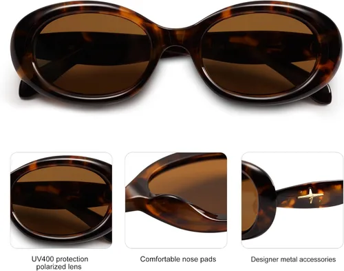 Miniatura 4 de SOJOS Gafas de sol polarizadas ovaladas pequeñas retro para mujeres y hombres, estilo vintage de los años 90, protección UV400, gafas de sol
