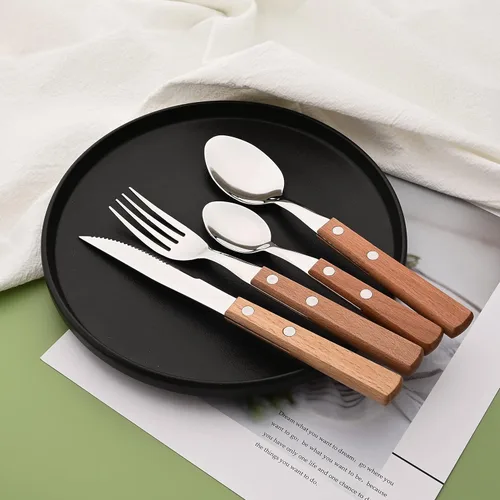 Miniatura 7 de Juego de 8 cucharas de espresso, juego de cubiertos de acero inoxidable 304 con mango de madera, cucharas pequeñas para postre, té, aperitivo, café