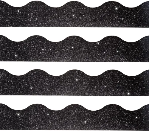 Borde festoneado con purpurina de 100 pies, bordes decorativos para el aula, para Halloween, color negro