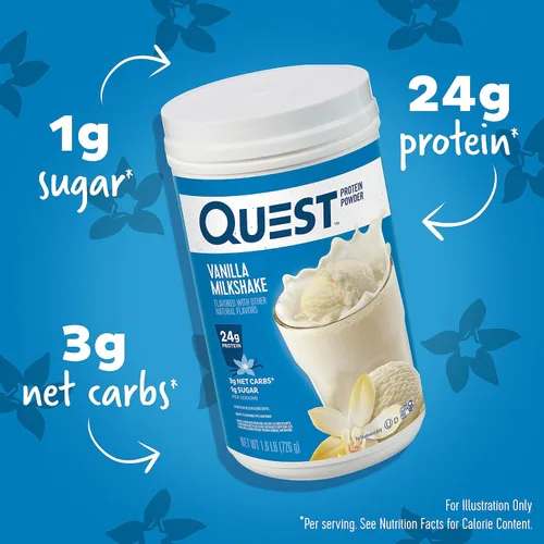 Miniatura 2 de Quest Nutrition - Proteína de batido de vainilla en polvo, 24g de proteína, 1g de azúcar, baja en carbohidratos, sin gluten, 1.6 lbs, 23 porciones