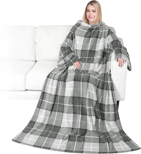 Miniatura 14 de PAVILIA Wearable Blanket with Sleeves for Adult Women Men, Cozy Fleece Warm Wrap Throw with Arms, Gifts for Christmas, Wife