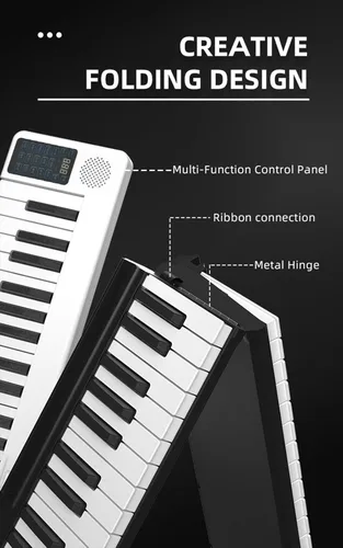 Miniatura 5 de Piano eléctrico plegable de 88 teclas, piano digital portátil semiponderado, recargable con altavoces duales integrados con pedal Bluetooth 5.0 MIDI
