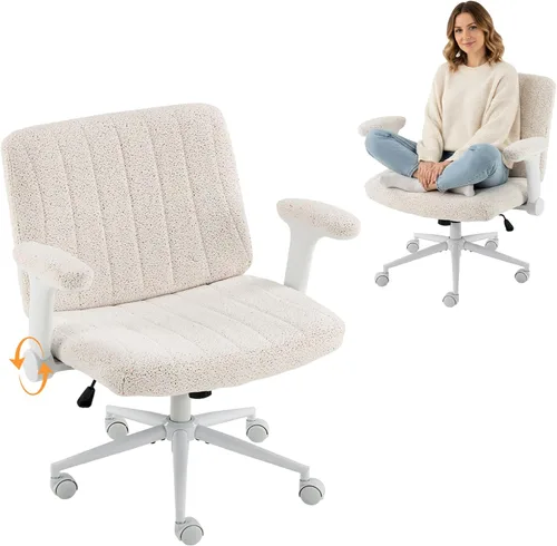 Miniatura 16 de VINGLI Silla cruzada con brazos abatibles ajustables, silla de patas cruzadas con ruedas, silla de oficina extra ancha, silla de escritorio