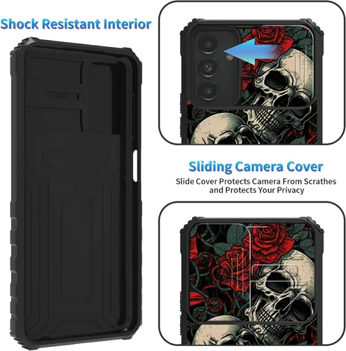 Miniatura 478 de Funda para Samsung Galaxy S22 Ultra 5G, Galaxy S22 Ultra con cubierta de cámara deslizante, funda resistente de doble capa con función atril Black
