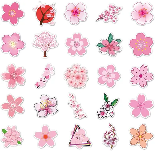 Miniatura 2 de Sakura - Paquete de 50 calcomanías con diseño de flor de cerezo, impermeables, de vinilo troquelado, color rosa, para planificador de diario