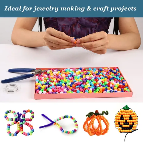 Miniatura 3 de Más de 3000 cuentas de poni, cuentas de pulsera multicolor para trenzas de cabello, cuentas de plástico para manualidades (paquete grande, clásico).