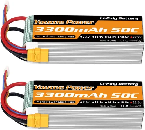 Miniatura 8 de Lipo 4S - Batería Lipo de 14.8 V, 3300 mAh, 50 C con enchufe en T para helicóptero a control remoto, avión, barco, cuadricóptero (2 paquetes)
