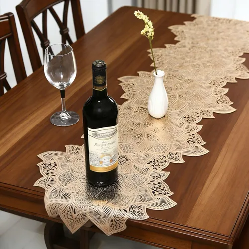 Miniatura 6 de FAVE Camino de mesa dorado de 36 pulgadas con forma de flor, camino de mesa corto lavable para bodas, banquetes, cumpleaños, fiestas, restaurantes