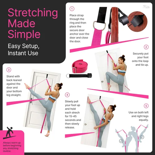 Miniatura 7 de TTolbi Door Leg Stretcher Strap with Sturdy Door Anchor & Resistance Band - Splits & Flexibility Trainer for Ballet, Dance, Gymnastics, Cheer, Pole