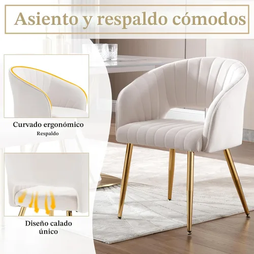 Miniatura 4 de Westice Juego de 1 silla de escritorio de terciopelo para oficina en casa, sillas modernas copetudas con patas de metal dorado, sillón tapizado