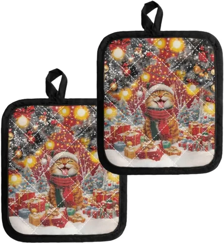 Miniatura 31 de Juego de soportes para macetas de flores rojas de pollo blanco y negro, resistentes al calor, almohadillas calientes para horno, antideslizantes