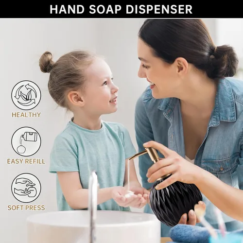 Miniatura 7 de Ceramics - Dispensador de jabón dorado para baño, dispensador de jabón de alivio para fregadero de cocina, botella de jabón líquido recargable