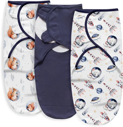 Little Tots Manta de envolver para bebé, niña y niño, fácil de cambiar, saco de dormir ajustable para bebés recién nacidos de 0 a 3 meses (animales
