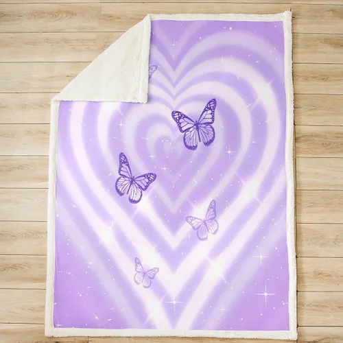 Miniatura 2 de Manfei Manta con corazones de lavanda para niños, manta de cama de mariposa morada para niños, niñas, adolescentes, decoración de habitación, manta