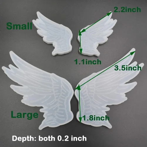 Miniatura 2 de 2 pares de moldes de alas de ángel, alas izquierda y derecha, moldes de silicona de fundición de resina epoxi, 1 par grande de 3.5 x 1.8 pulgadas