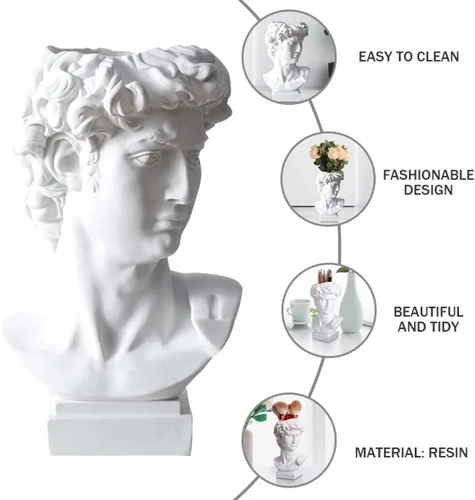 Miniatura 7 de STOBOK Soporte creativo para bolígrafo de resina con mini contenedor para plantas, divertido organizador de escritorio de estatua para oficina