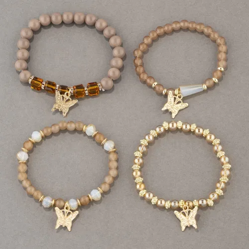 Miniatura 4 de Pingyongchang Pulseras bohemias para mujer, estilo bohemio, multicapa, con cuentas doradas, apilables, elásticas, hechas a mano, multicolor