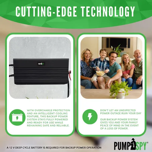 Miniatura 3 de PumpSpy Sistema de respaldo de batería de bomba de sumidero de 1500 W, sistema de respaldo seguro para emergencia y corte de energía, fuente