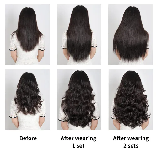 Miniatura 8 de Extensiones de cabello castaño lacio, 2 juegos de extensiones de cabello con clip para mujeres, Halloween, 5 piezas de 22 pulgadas, piezas