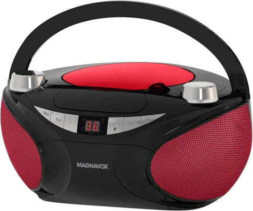 Magnavox MD6949 Boombox de CD portátil de carga superior con radio estéreo AM/FM y tecnología inalámbrica Bluetooth en negro | Compatible con