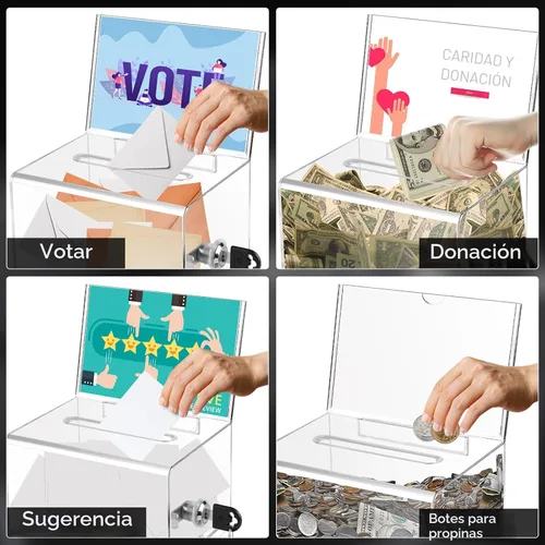 Miniatura 5 de VOISEN Caja de Donación Transparente con Cerradura, Caja de Votación con Soporte para Letreros, Cajas de Sugerencias para Recaudación de Fondos