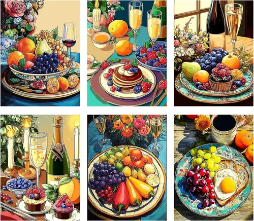 Miniatura 12 de Leatrice Paquete de 6 kits de pintura de diamantes para adultos, kits de arte de diamantes 5D, pinturas de puntos de gemas redondas, taladro