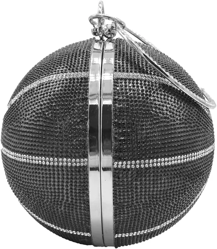 Miniatura 10 de UMREN Bolso cruzado con forma de baloncesto para mujer, con diamantes de imitación, bola redonda de cristal, bolso de mano para fiesta de boda