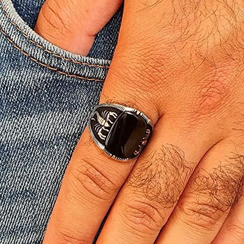 Miniatura 3 de Scorpion - Anillo de lujo de plata de ley 925 turco hecho a mano con piedra de ónice