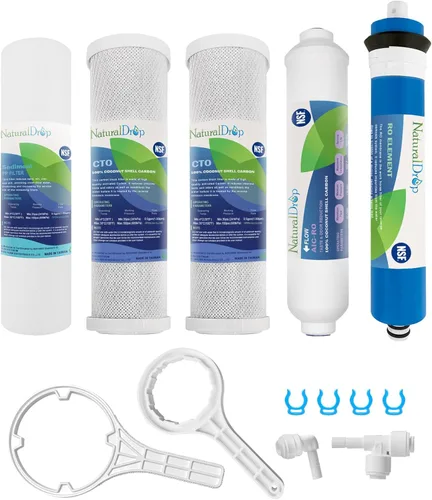 Juego de filtros de repuesto para agua potable NSF Certificado de 5 etapas de ósmosis inversa RO, membrana RO de 100 GPD, filtro en línea estándar