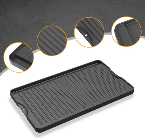 Miniatura 6 de AJinTeby Plancha de cocina de hierro fundido pre-sazonada reversible 2 en 1 de 16 x 24 pulgadas para estufa de gas, carbón, electricidad, propano