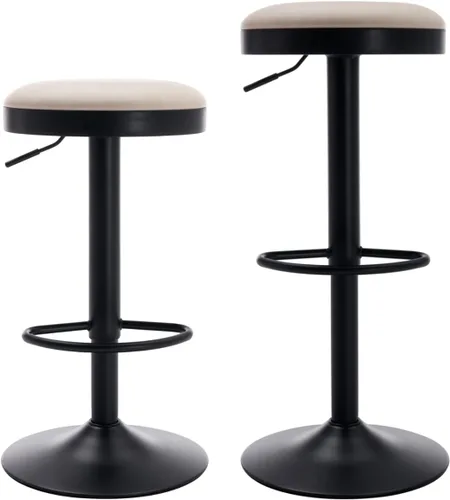 Miniatura 12 de Shunzhi Juego de 2 taburetes de bar redondos giratorios de altura de mostrador, modernos taburetes de bar ajustables, sillas de bar de pana sin