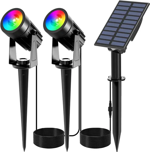 Miniatura 12 de T-SUNUS - Foco solar para jardín al aire libre, 4 en 1, luces solares IP65, impermeable, cable de 9.8 pies, panel solar separado de 5 W, Amarillo