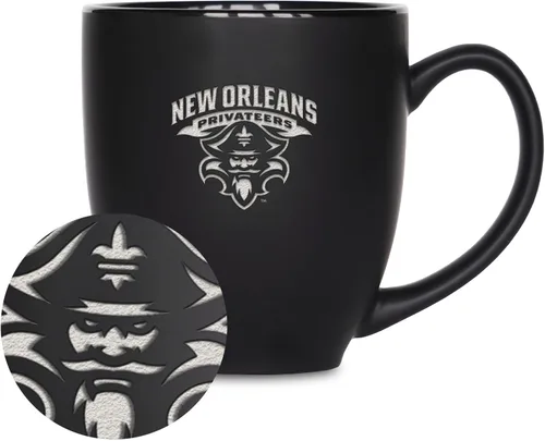Miniatura 218 de Rico Industries - Taza de cerámica mate negra con grabado láser estándar de 15oz para NCAA (escuelas T & U) - Para bebidas calientes o frías