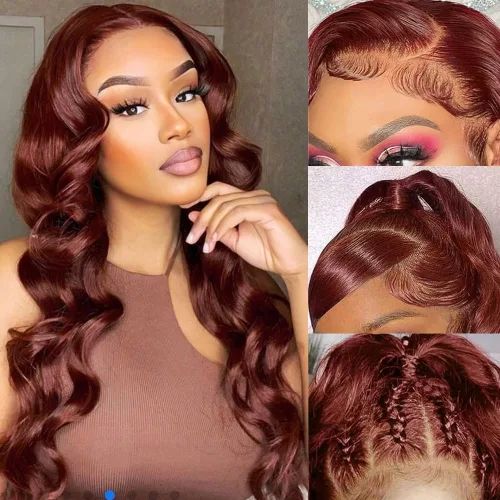 Miniatura 12 de Durian hair Pelucas de cabello humano con encaje frontal de color castaño rojizo prearrancado de 13 x 6 pulgadas, pelucas de cabello humano ondulado