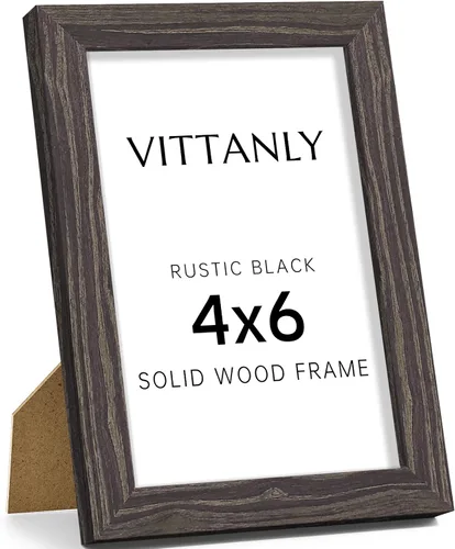 Miniatura 204 de Vittanly - Marco de fotos de 4 x 6 pulgadas de madera maciza con plexiglás, incluye paspartú de 3,5 x 5, para colgar en la pared o poner sobre una
