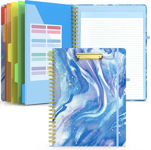 Sooez Folio portapapeles con bloc de notas recargable, carpeta con 10 bolsillos de almacenamiento para tamaño carta, cuaderno portapapeles en
