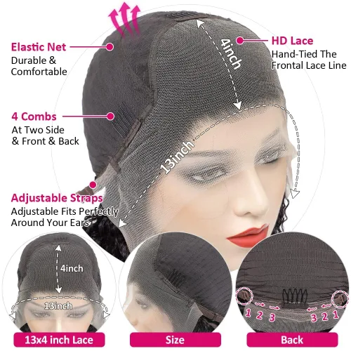 Miniatura 6 de Pelucas de encaje frontal de 13 x 4, transparentes HD, cabello humano prearrancado, línea capilar con abuelitos, densidad 200, ondas de agua