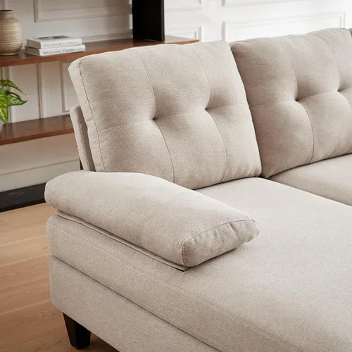 Miniatura 3 de Sofá modular de 111 pulgadas para sala de estar, sofá en forma de U de 4 plazas con doble diván de fibra de lino de poliéster, beige Gris claro