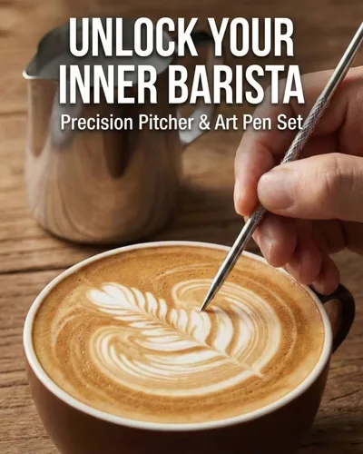 Miniatura 7 de Jarra de espuma de leche de 12 onzas con medidas, jarra de vapor de acero inoxidable (11.8 fl oz) y bolígrafo de arte con leche, taza de crema
