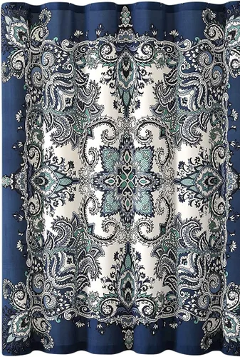 Miniatura 6 de Serafina Home Cortina de ducha bohemia, diseño floral de mandala azul marino, verde azulado, blanco, tela, 72 x 72 pulgadas, resistente a