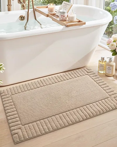 Miniatura 20 de DEXI - Alfombras de baño de 16"x24", alfombras antideslizantes para el suelo del baño, alfombra de baño ultrasuave y absorbente para la ducha, Beige
