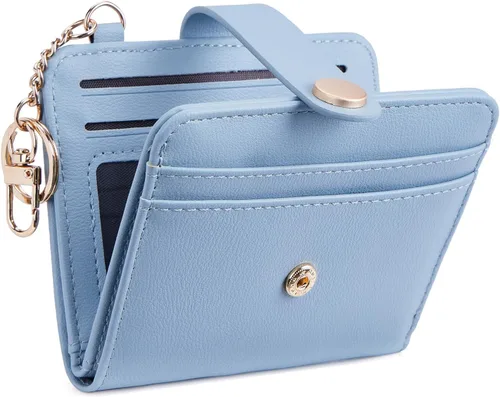 Miniatura 32 de POIUGOYA Billetera delgada para mujer, con bloqueo RFID, plegable, tarjetero con cremallera y bolsillo para monedas, ventana para identificación