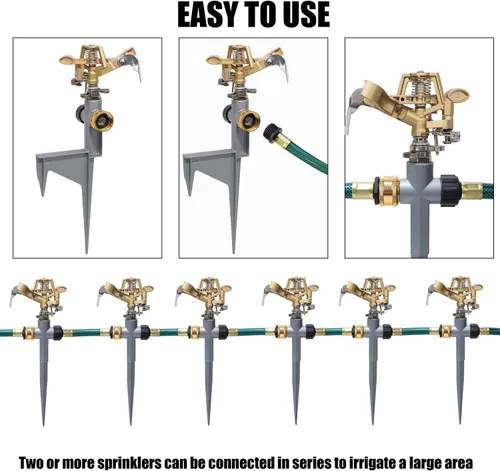 Miniatura 7 de Biswing Paquete de 2 Cabezales de Aspersor de Impacto en Punta de Paso de Metal, Aspersor de Césped de Aleación de Zinc Resistente, Boquilla