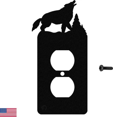 Miniatura 9 de Interruptor de luz de palanca Howling Wolves y placa de pared dúplex individual (palanca individual con potencia, negro) - Fabricado en Estados